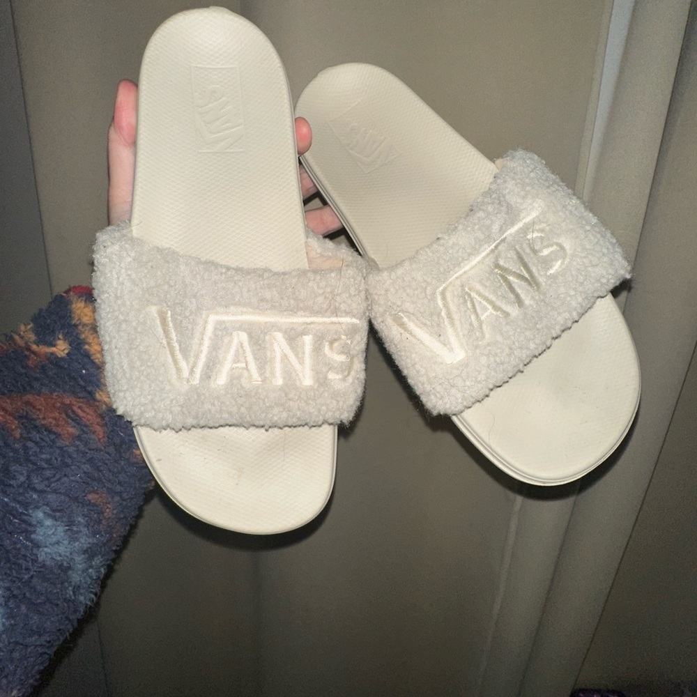 Vans Cream White Sherpa Slide Sandals